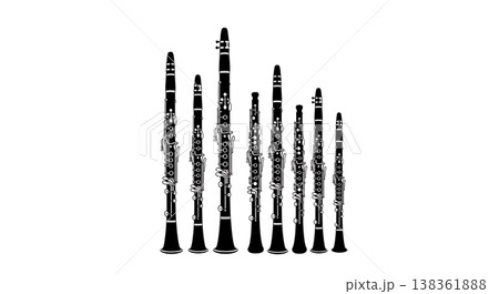 Black Solid Indian Musical Instrument Silhouettes Set of Six on White Background 138361888