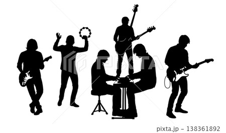 Black Solid Indie Musician Silhouettes Set of Six on White Background 138361892