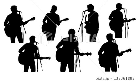 Black Solid Indie Singer Silhouettes Set of Six on White Background 138361895