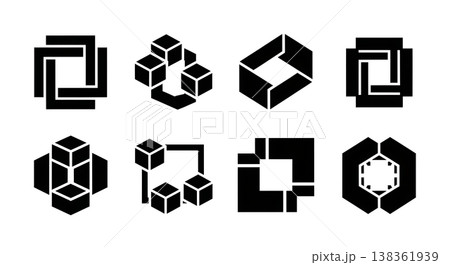 Black Solid Interlocking Square Silhouettes Set of Six on White Background Black Solid Interlocking Square Silhouettes Set of Six on White Background 138361939