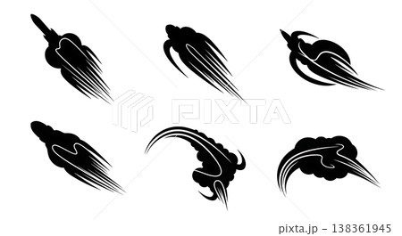 Black Solid Interstellar Voyage Light Silhouettes Set of Six on White Background Black Solid Interstellar Voyage Light Silhouettes Set of Six on White Background 138361945