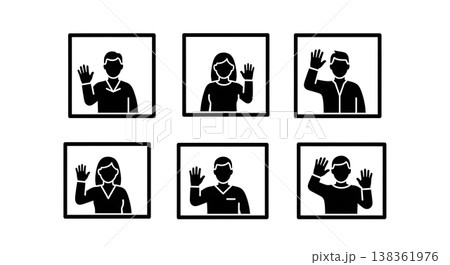 Black Solid Isolation Patient Silhouettes Set of Six on White Background 138361976