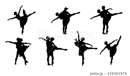 Black Solid Italian Tarantella Dance Silhouettes Set of Six on White Background Black Solid Italian Tarantella Dance Silhouettes Set of Six on White Background 138361979