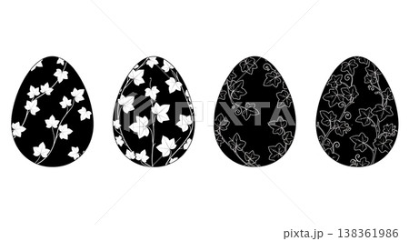 Black Solid Ivy Pattern Egg Silhouettes Set of Six on White Background 138361986