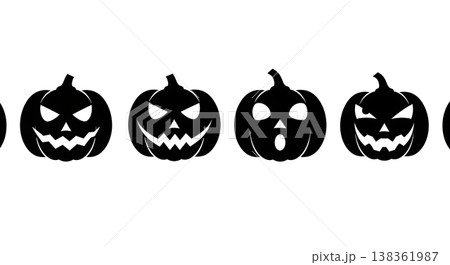 Black Solid Carved Jack-o'-Lantern Face Silhouettes Set of Six 138361987