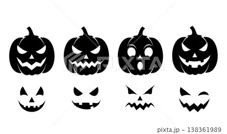 Black Solid Carved Jack-o'-Lantern Face Silhouettes Set of Six 138361989