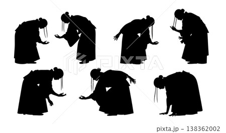 Black Solid Japanese Butoh Dance Silhouettes Set of Six on White Background Black Solid Japanese Butoh Dance Silhouettes Set of Six on White Background 138362002