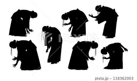 Black Solid Japanese Butoh Dance Silhouettes Set of Six on White Background Black Solid Japanese Butoh Dance Silhouettes Set of Six on White Background 138362003