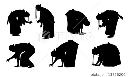 Black Solid Japanese Butoh Dance Silhouettes Set of Six on White Background Black Solid Japanese Butoh Dance Silhouettes Set of Six on White Background 138362004