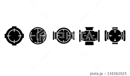 Black Solid Futuristic Target Silhouettes Set of Six on White Background Black Solid Futuristic Target Silhouettes Set of Six on White Background 138362025
