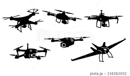 Black Solid Japanese Rickshaws Silhouettes Set of Six on White Background 138362032