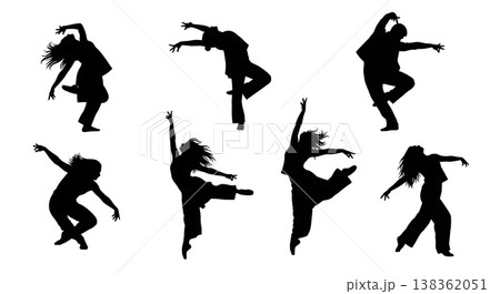 Black Solid Fusion Dance Silhouettes Set of Six on White Background 138362051