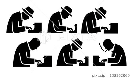 Black Solid Jazz Pianist Silhouettes Set of Six on White Background 138362069