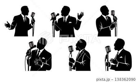 Black Solid Jazz Singer Silhouettes Set of Six on White Background Black Solid Jazz Singer Silhouettes Set of Six on White Background 138362090