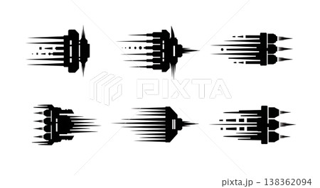 Black Solid Jetpack Light Silhouettes Set of Six on White Background 138362094