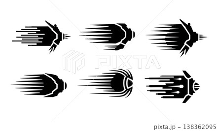 Black Solid Jetpack Light Silhouettes Set of Six on White Background 138362095