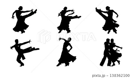 Black Solid Jive Dancer Silhouettes Set of Six on White Background Black Solid Jive Dancer Silhouettes Set of Six on White Background 138362100