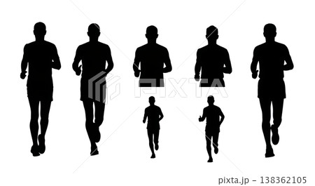 Black Solid Jogging People Silhouettes Set of Six on White Background 138362105