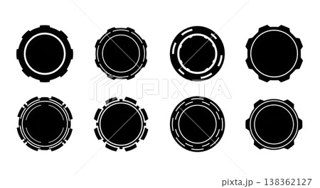 Black Solid Futuristic Portal Silhouettes Set of Six on White Background 138362127