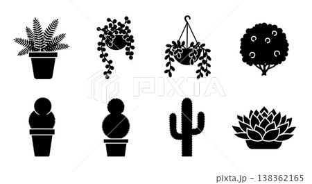 Black Solid Garden Plants for Decoration Silhouettes Set of Six on White Background 138362165