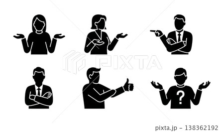 Black Solid Gesturing People Silhouettes Set of Six on White Background Black Solid Gesturing People Silhouettes Set of Six on White Background 138362192