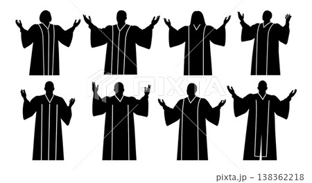 Black Solid Choir Silhouettes Set of Six on White Background Black Solid Choir Silhouettes Set of Six on White Background 138362218