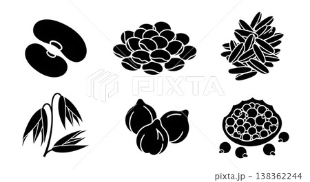 Black Solid Grain and Legume Silhouettes Set of Six on White Background 138362244
