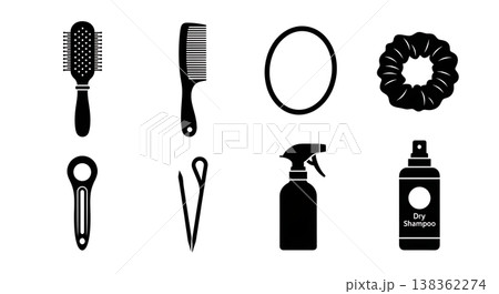 Black Solid Personal Hair Care Products Silhouettes Set of Six on White Background Black Solid Personal Hair Care Products Silhouettes Set of Six on White Background 138362274