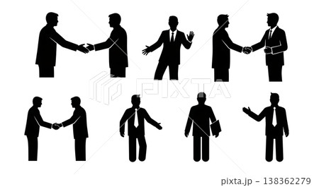 Black Solid Handshake Agreement Silhouettes Set of Six on White Background 138362279