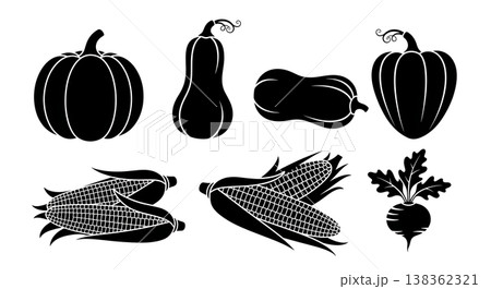 Black Solid Autumn Harvest Vegetable Arrangement Silhouettes 138362321
