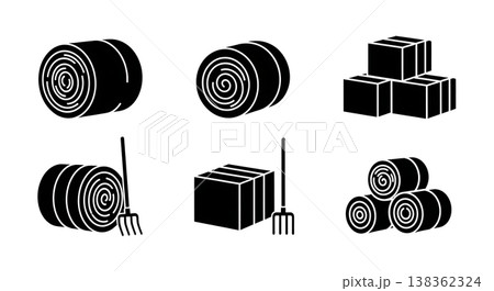 Black Solid Hay Bale and Straw Bale Silhouette Collection 138362324
