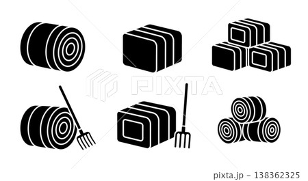 Black Solid Hay Bale and Straw Bale Silhouette Collection 138362325