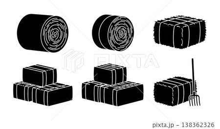 Black Solid Hay Bale and Straw Bale Silhouette Collection Black Solid Hay Bale and Straw Bale Silhouette Collection 138362326