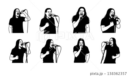 Black Solid Metal Singer Silhouettes Set of Six on White Background Black Solid Metal Singer Silhouettes Set of Six on White Background 138362357