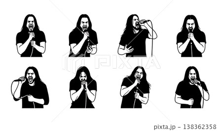 Black Solid Metal Singer Silhouettes Set of Six on White Background Black Solid Metal Singer Silhouettes Set of Six on White Background 138362358