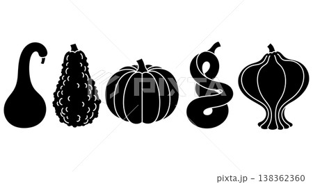 Black Solid Heirloom Gourd and Squash Silhouettes Collection of Six Black Solid Heirloom Gourd and Squash Silhouettes Collection of Six 138362360