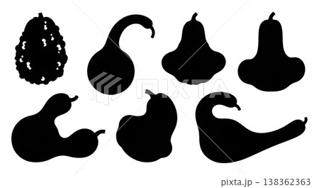 Black Solid Heirloom Gourd and Squash Silhouettes Collection of Six Black Solid Heirloom Gourd and Squash Silhouettes Collection of Six 138362363