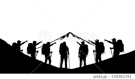 Black Solid Hikers Goal Silhouettes Set of Six on White Background Black Solid Hikers Goal Silhouettes Set of Six on White Background 138362391