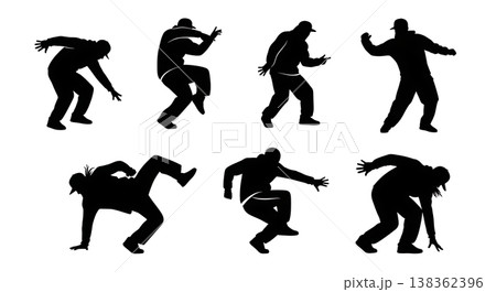 Black Solid Locking Dance Silhouettes Set of Six on White Background 138362396