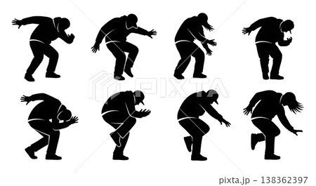 Black Solid Locking Dance Silhouettes Set of Six on White Background 138362397