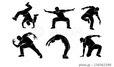 Black Solid Locking Dance Silhouettes Set of Six on White Background 138362399