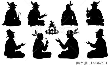 Black Solid Historical Campfire Story Set of Six on White Background 138362421