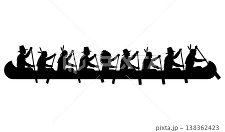 Black Solid Historical Canoe Silhouettes Set of Six on White Background 138362423
