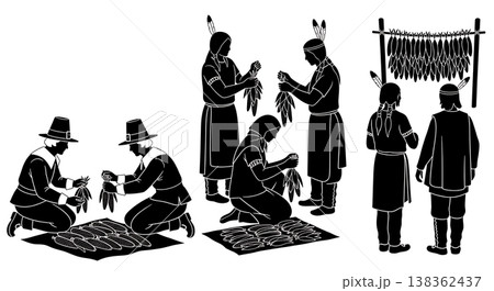 Black Solid Historical Corn Drying Set of Six on White Background 138362437