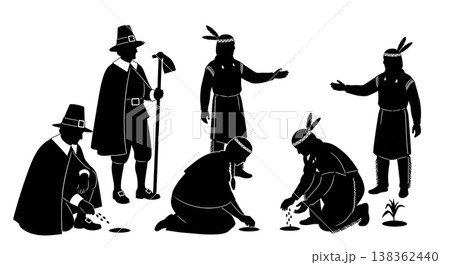 Black Solid Historical Planting Set of Six on White Background 138362440