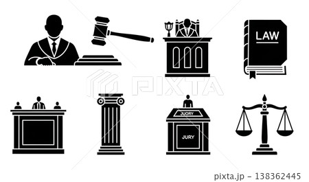 Black Solid Historical Courtroom Silhouettes Set of Six on White Background Black Solid Historical Courtroom Silhouettes Set of Six on White Background 138362445