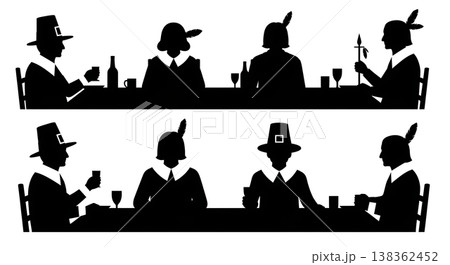 Black Solid Historical Dinner Gathering Set of Six on White Background Black Solid Historical Dinner Gathering Set of Six on White Background 138362452
