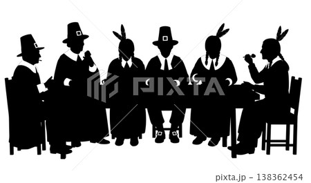 Black Solid Historical Dinner Gathering Set of Six on White Background Black Solid Historical Dinner Gathering Set of Six on White Background 138362454