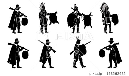 Black Solid Historical Fur Carrying Set of Six on White Background Black Solid Historical Fur Carrying Set of Six on White Background 138362483