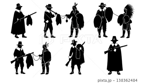 Black Solid Historical Fur Carrying Set of Six on White Background Black Solid Historical Fur Carrying Set of Six on White Background 138362484